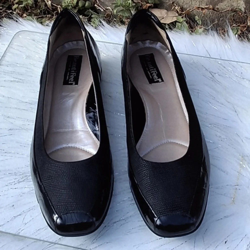 BeautiFeel Shoes Patent Cap Toe Leather Black Slip-on Heel Loafers Size 41/10 - Picture 9 of 16